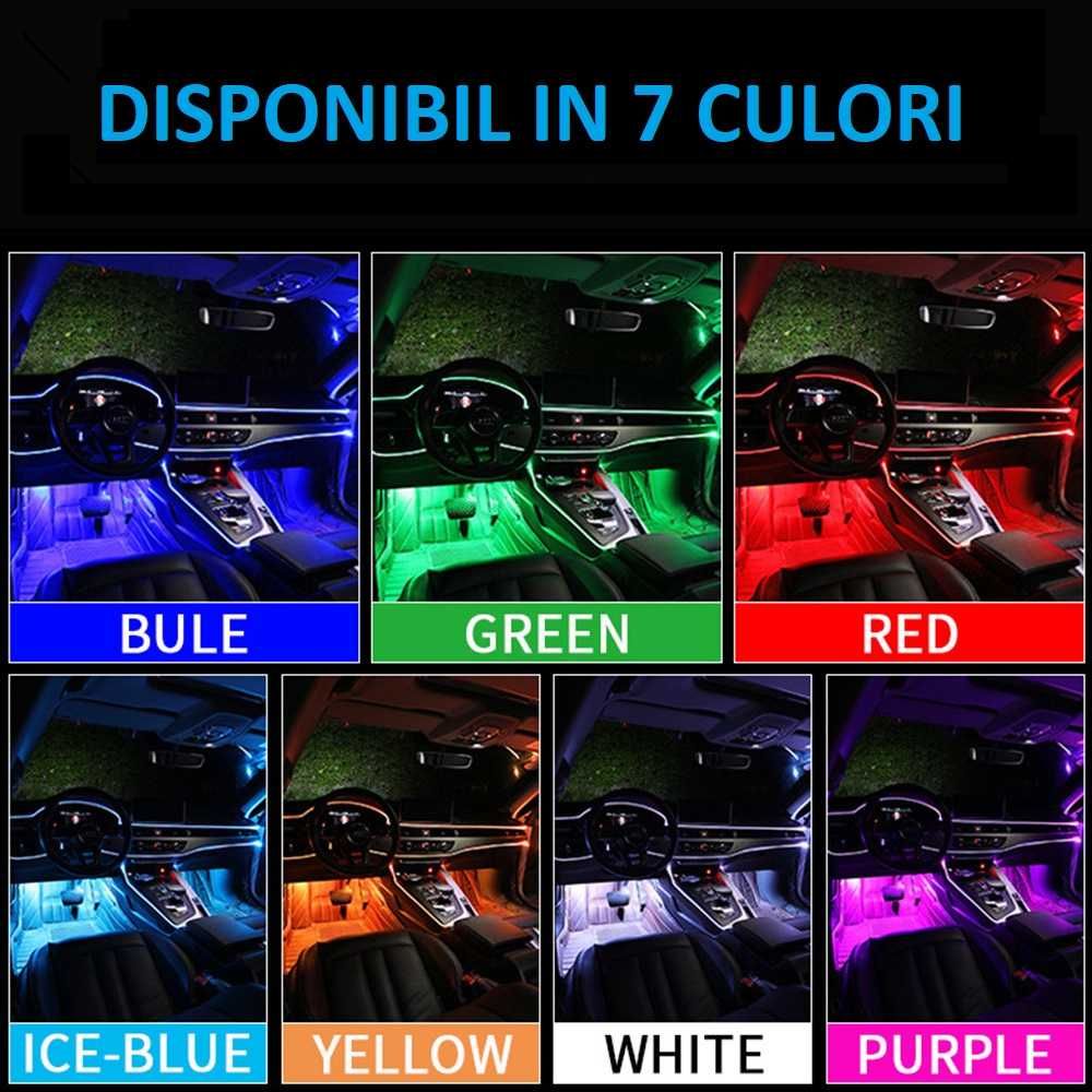 Banda LED Neon auto RGB cu 7 Culori, USB pentru Lumini Interioare 3m