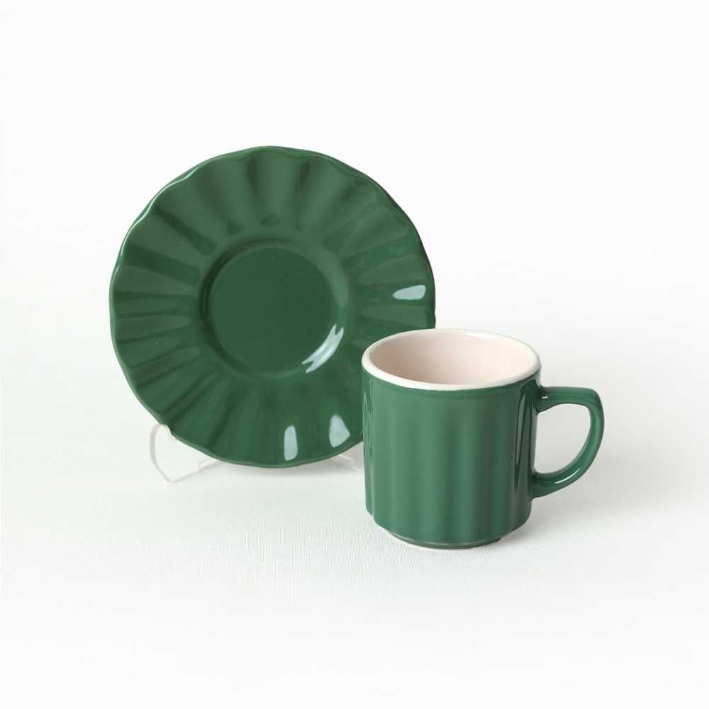 Комплект 6 чаши за кафе с чинийки, Keramika, 105 ml, 12 cm