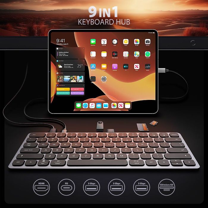 Tastatura Axagon HMC-KB-US, HUB USB, SD/ microSD, HDMI, PD, layout US