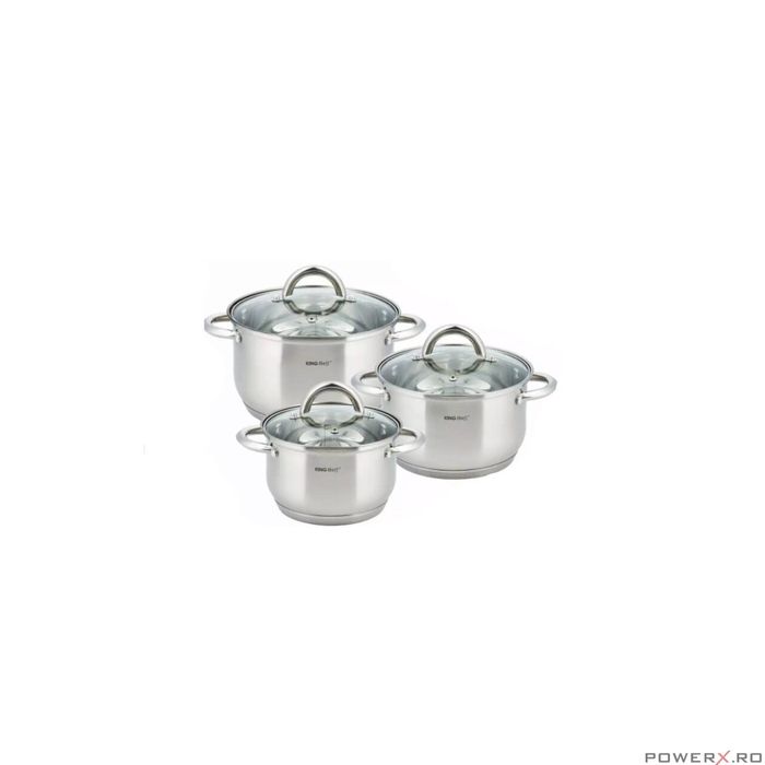 Set de 3 oale din inox cu capac sticla, dimensiuni 18cm, 20cm, 24 cm,