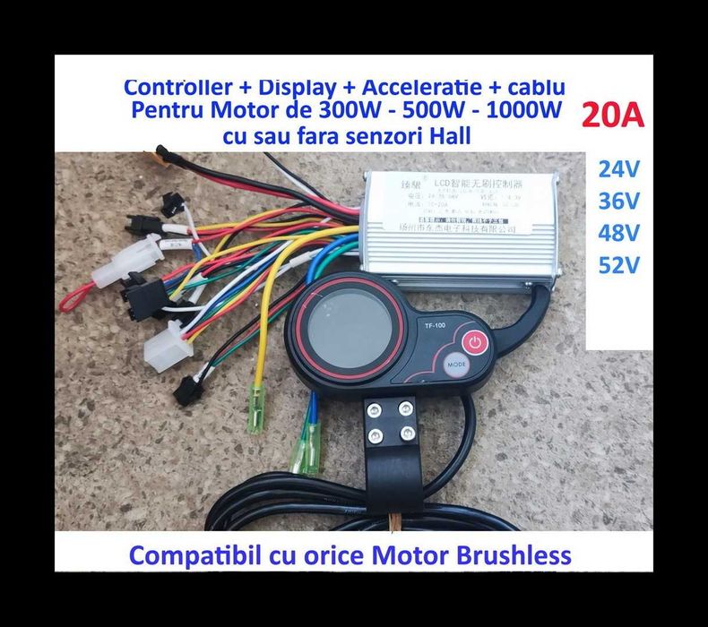 Controller 20A + Display Tf-100 + acceleratie, orice trotineta motor