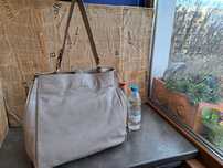 дамска чанта,Jil Sander,бежова,кожена торба-естествена кожа