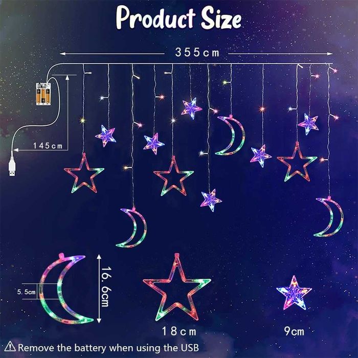 Perdea luminoasă cu stele, de 3,5 m, 8 moduri
