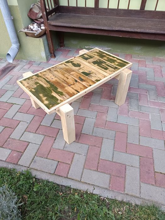 Masa cafea blat sticla și lemn recuperat