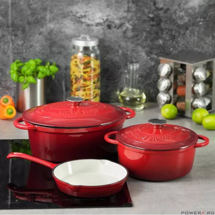 Tigaie din fonta emailata, adanca, rosu, 20 cm, Kinghoff