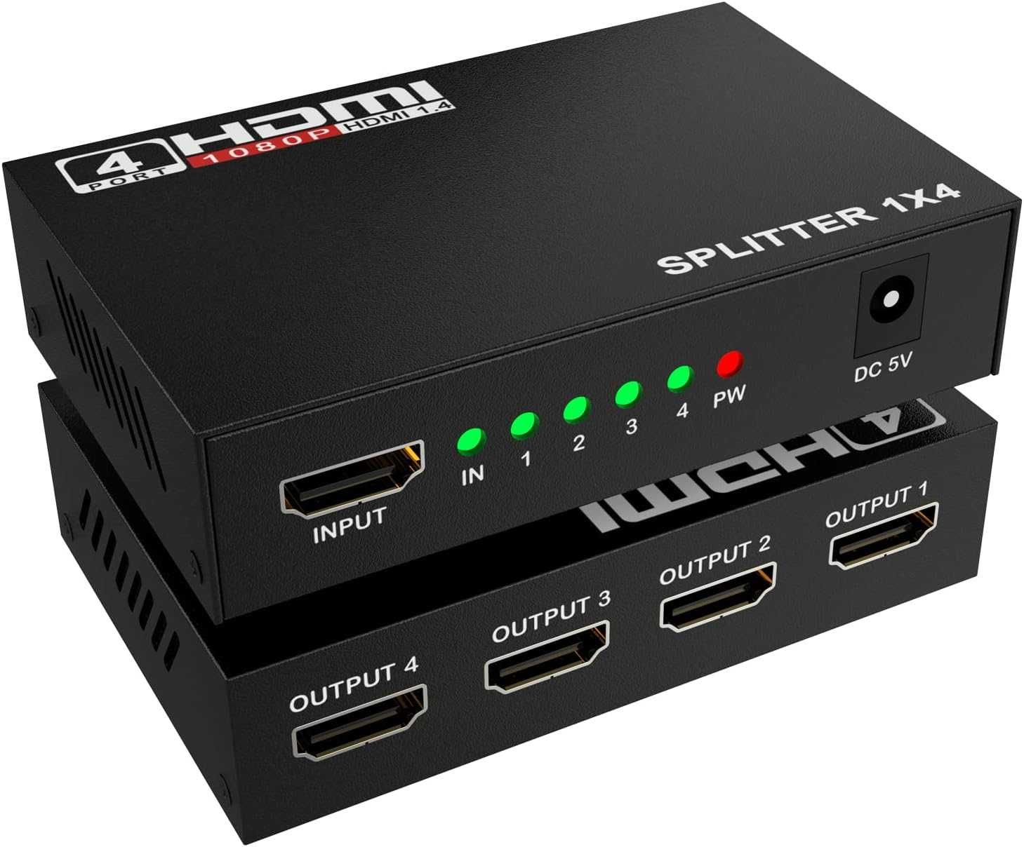 HDMI Splitter 4K 1 in 4 Out, Suportă Bypass HDCP  4K 30Hz 2K 1080P 3D