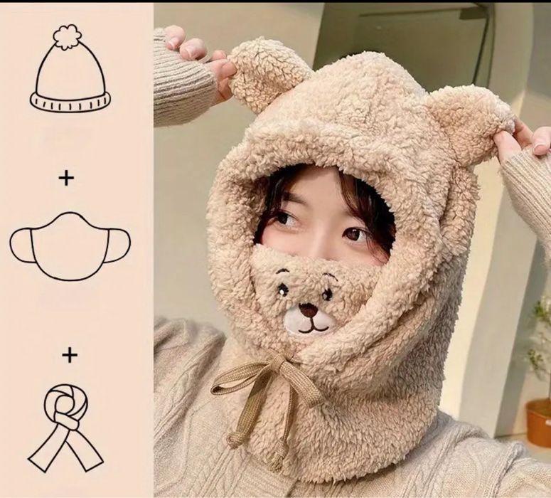 Caciula gluga si fular 3 in 1 model ursulet