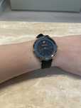 Ceas swarovski negru piele si metal ton gold rose