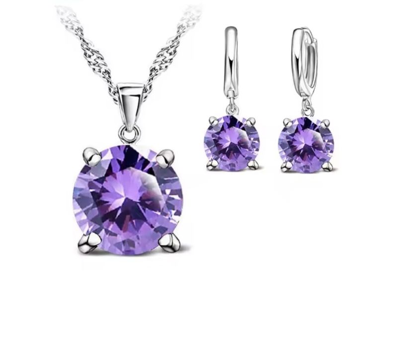 Seturi din argint sterling, colier cu pandantiv+ cercei rotunzi