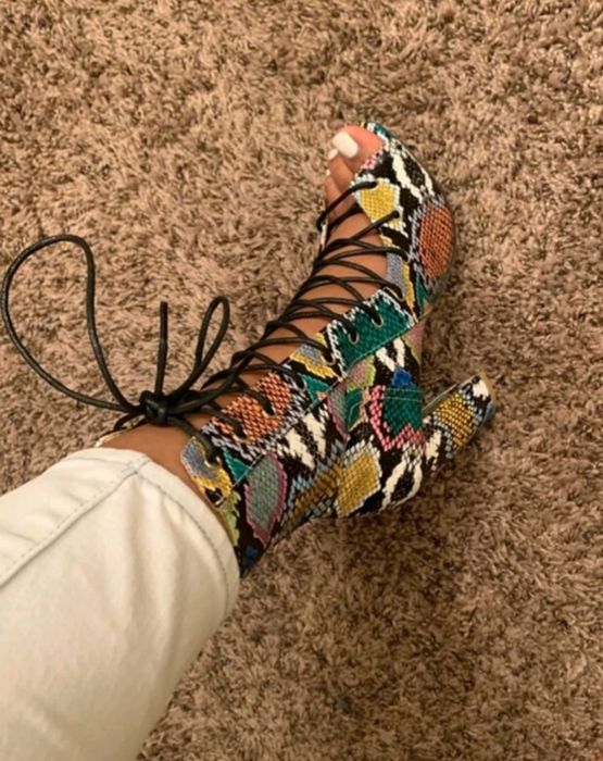 Sandale cu șiret, mărime 39, snakeskin