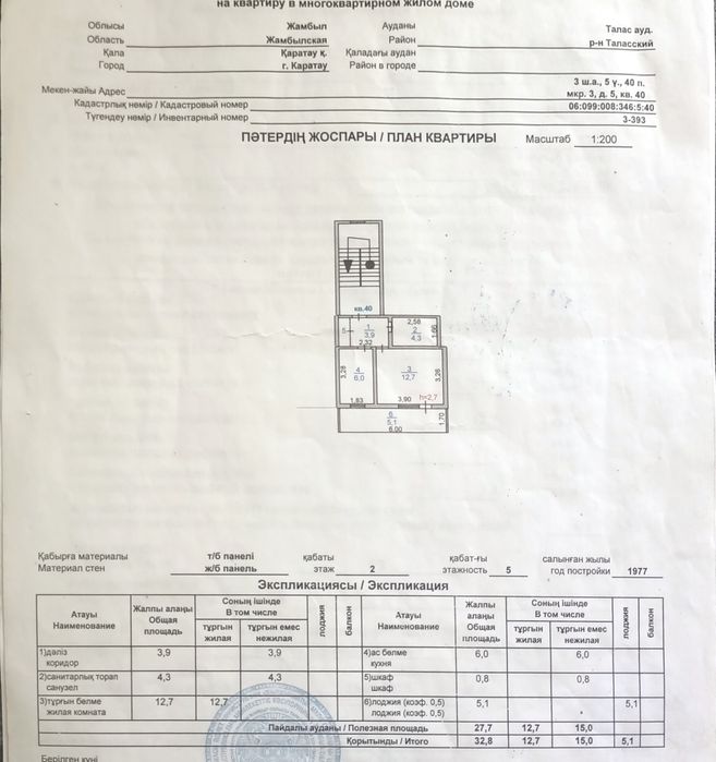 Продаётся квартира город Каратау