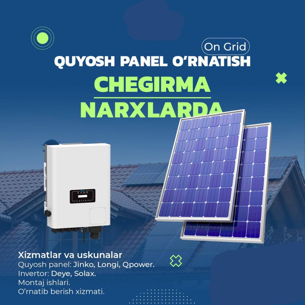 Quyosh panel podkluch ustanovka. podkluch: 1kW-300dollar