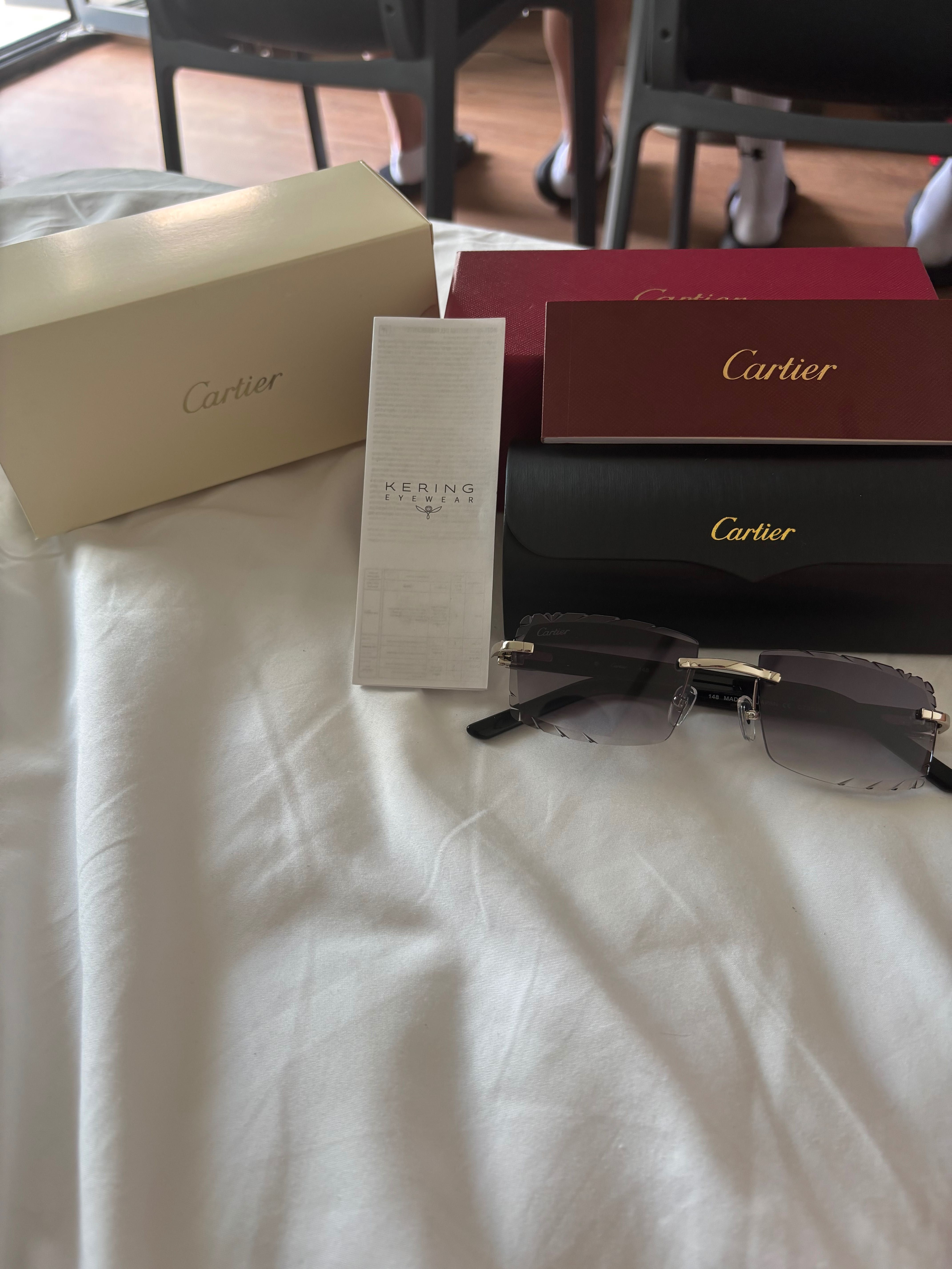 Cartier Black Acetate Glasses, Platinum C Decor & Black Lens