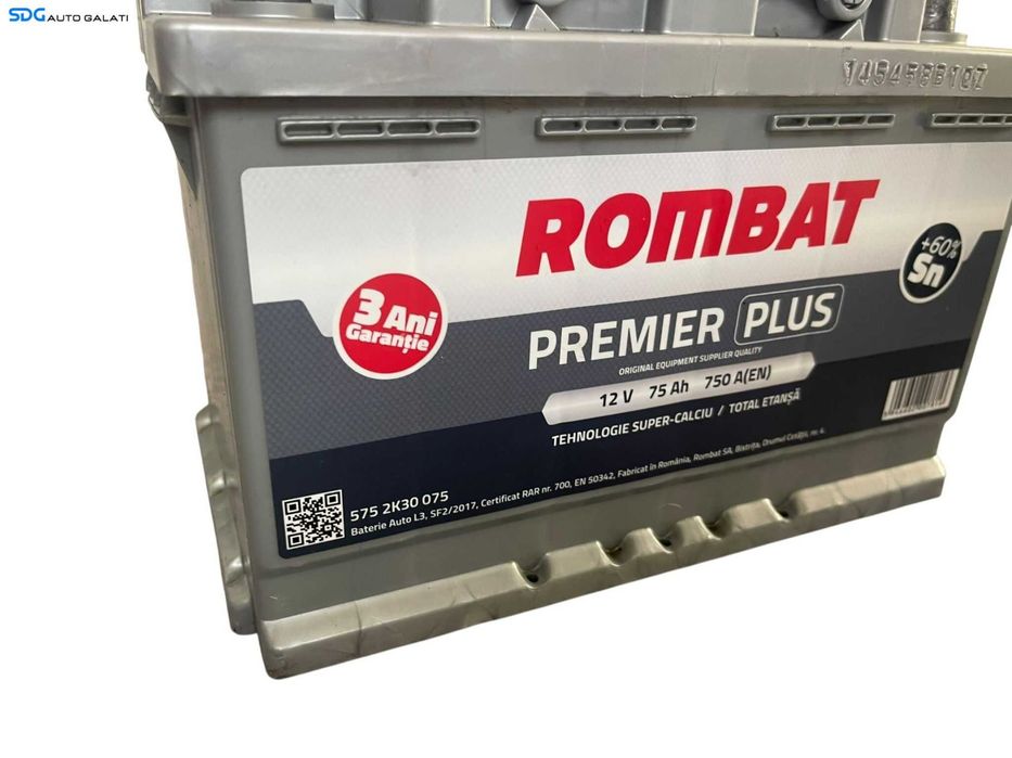 Baterie Acumulator Auto 75AH 750A Rombat Premier Plus 5752K30075 Volkswagen Audi Seat Skoda Ford Opel Toyota BMW Mercedes Renault Peugeot Dacia [B4560]