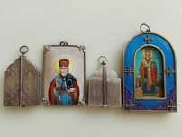 Icoană veche din argint 84 din Rusia (triptic)
