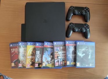 ТОП!! PS4 Slim 1000GB в ГАРАНЦИЯ с 20 игри и 2 джойстика и PS PLUS!