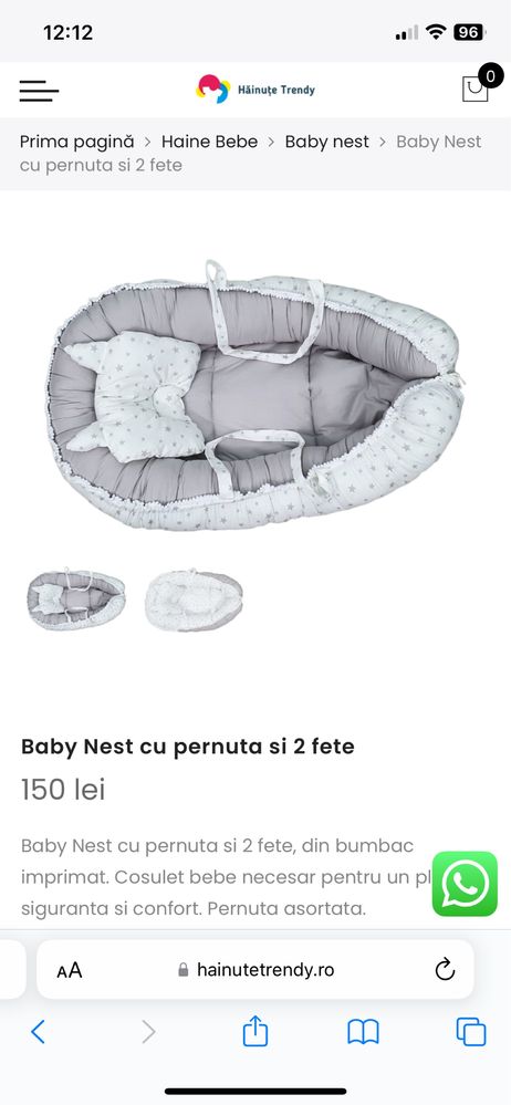 Baby Nest cu pernuta si 2 fete