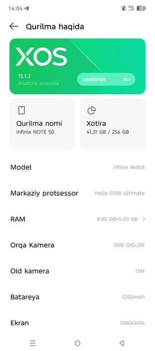 Infnx not 50 2 oy ishlatganman