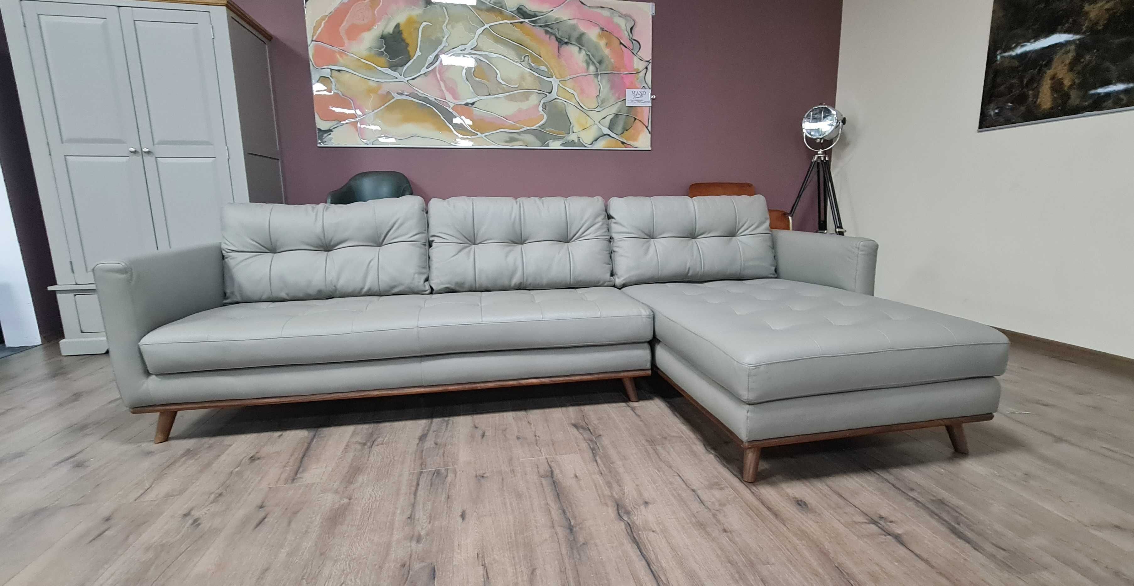ПРОМОЦИЯ! Сив кожен ъглов диван Dwell Albi