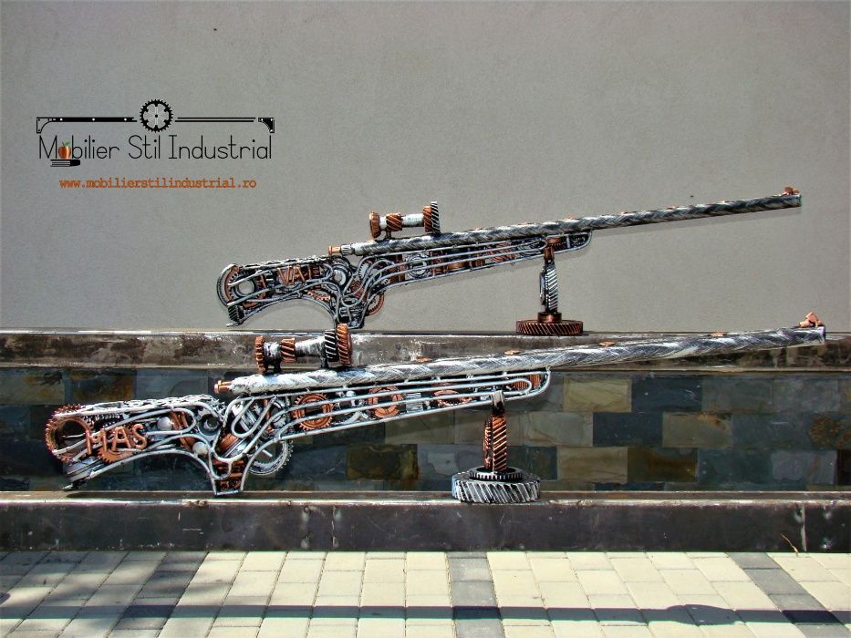 Obiect industrial.Arma de vanatoare decor steampunk CUPRU-ARGINTIU