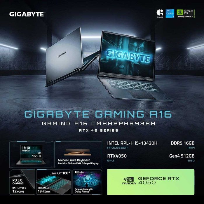 GIGABYTE GAMING A16 Core i5-13420H/16GB SSD/512GB/6GB GeForce RTX4050