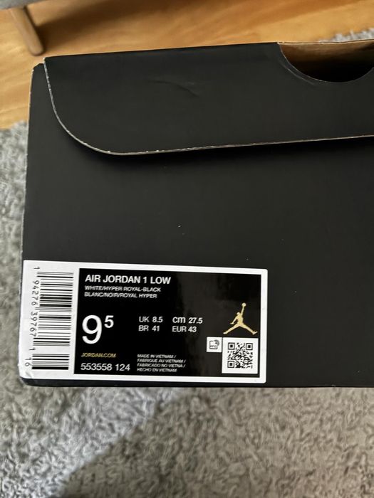 Jordan 1 low white hype royal black