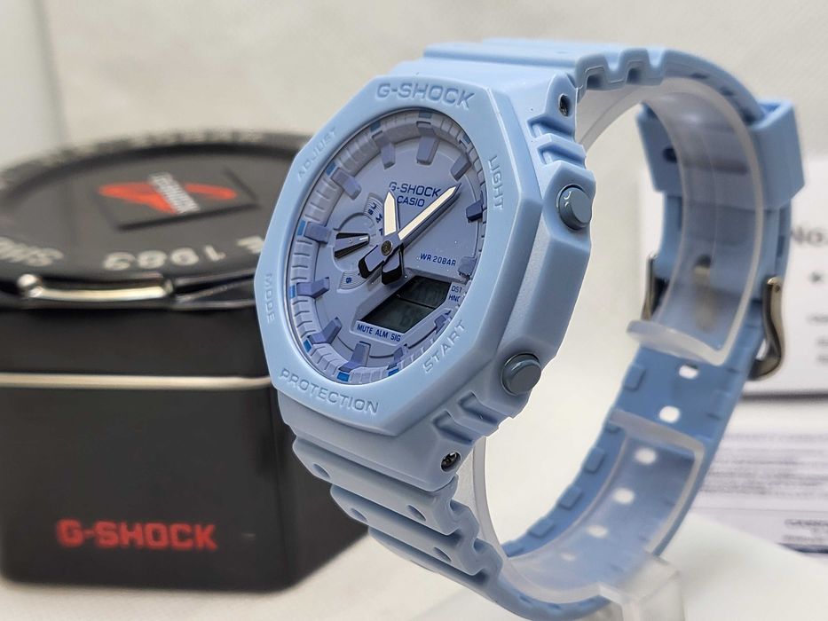 Ceas Sport Casio G-Shock GA-2100 Neon Blue – Nou, Garanție 2 Ani