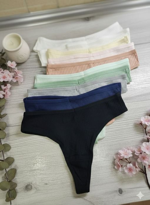 Набор стрингов в рубчик (Комплект 10 шт) M и L