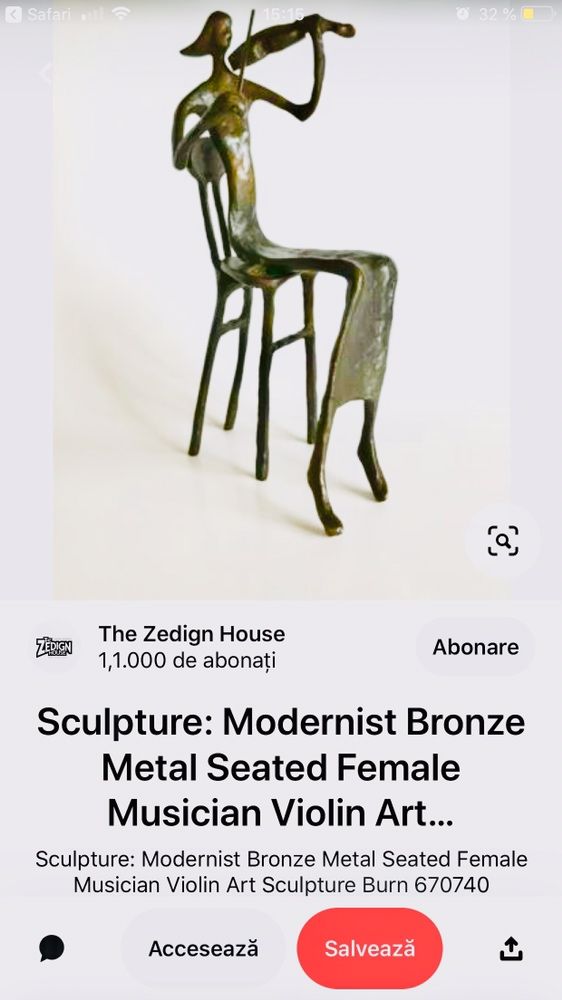 Sculptură din bronz - Violonistă semnata