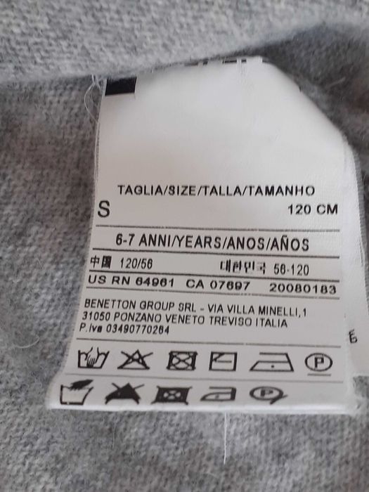 Pulover Benetton din lana, mas. 120, 6-7 ani, foarte fin si frumos