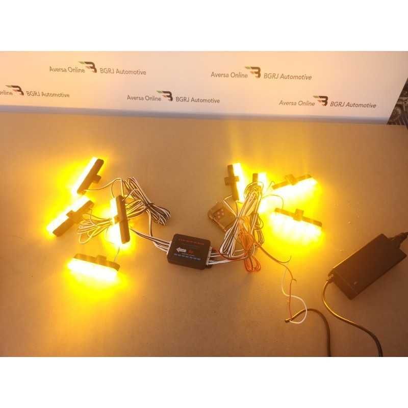 Lumini avertizare galbene grila, 8 module, functii stroboscop, 96W 12V