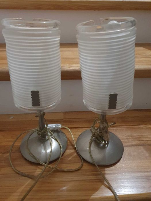 Set veioze noptiera alb, sticla,  picior cromat