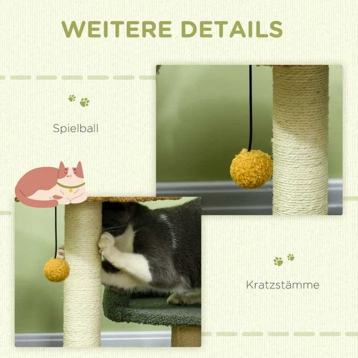 PawHut Малко котешко дърво с 2 зони за почивка, включително играчки
