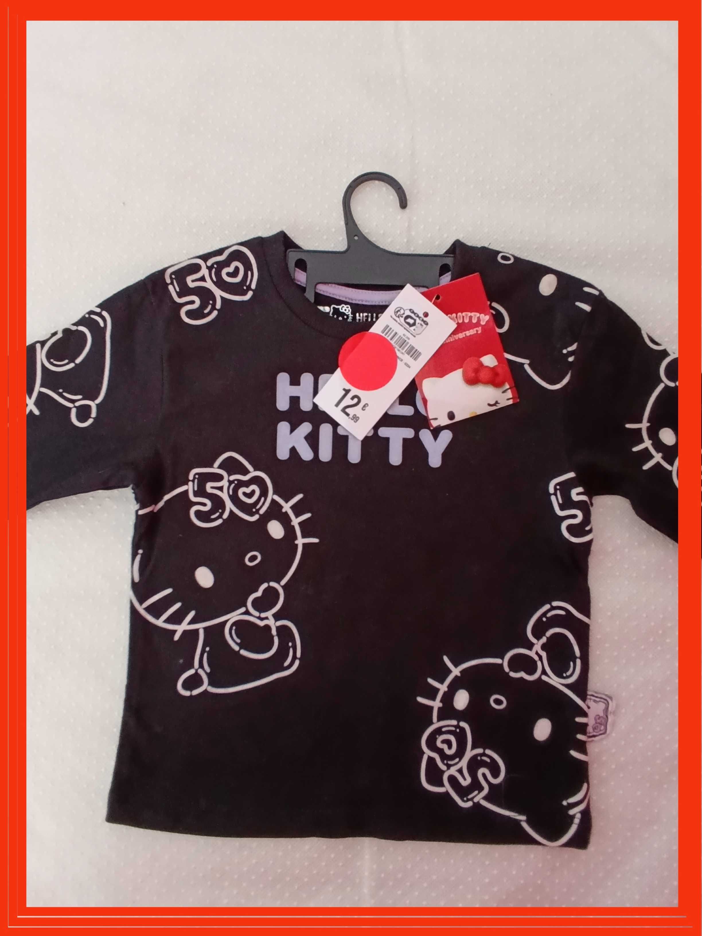 Разпродажба Нова тениска Hello Kitty с дълъг ръкав – черно-бяла