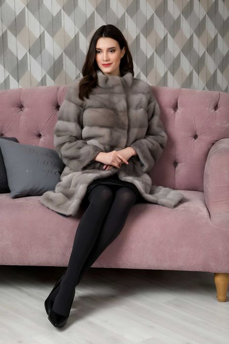 Haina blana vizon , Haină blană nurcă , Naturala, culoare safir