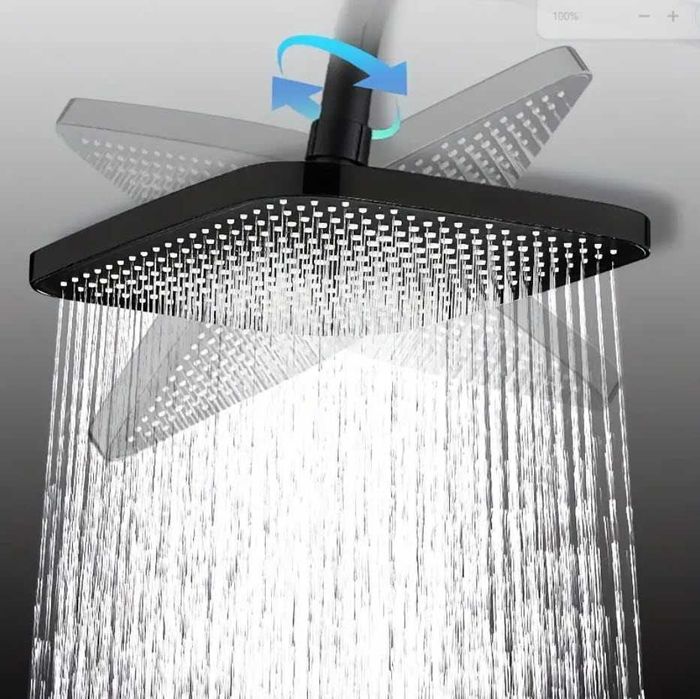 Cap / para  dus, efect ploaie, negru mat + coloana prindere perete