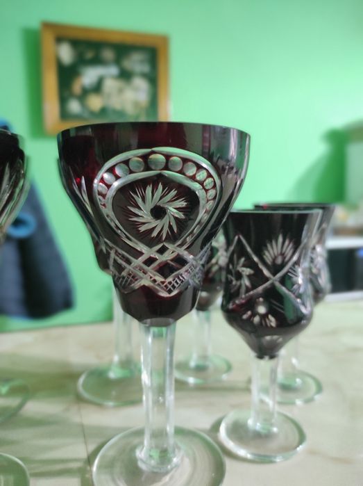 Pahare cristal Rosu Buzau Perla Lux anii 70'