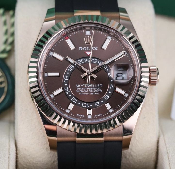 Rolex Sky Dweller 18k Rose Gold Chocolate Nou
