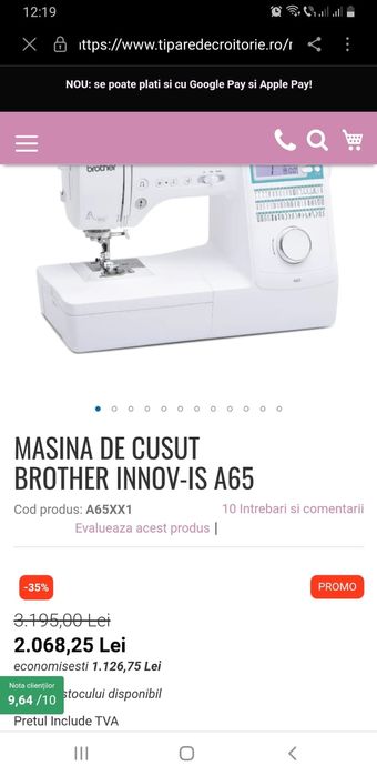 Mașină cusut brodat Brother A65.