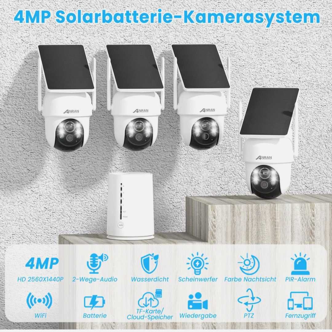 Безжични външни соларни охранителни камери ANRAN,4MP FHD WIFI