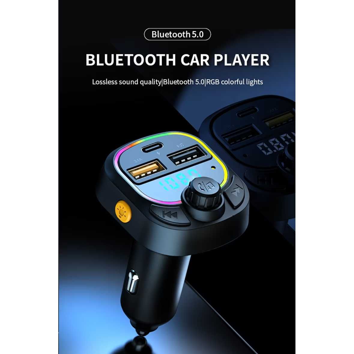 C28 CAR Bluetooth FM трансмитер - 3.1 А, 7 LED светлини, 2xUSB TYPE C