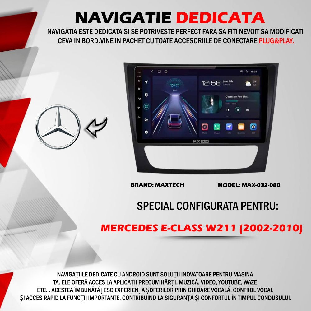 Navigatie Mercedes E-Class W211/CLS 2002-2010 dedicata Android GPS, BT