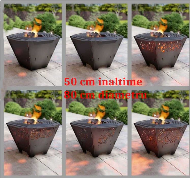Focar Exterior cu Gratar Detasabil, Otel 3mm, 70cm