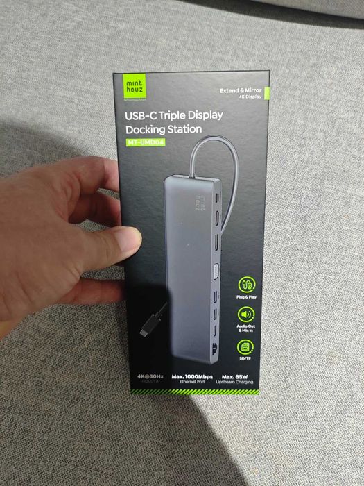 Докинг станция Minthouz, 12 в 1 USB C, VGA+HDMI+DP, 4*USB-A