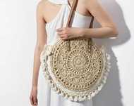 Новa чанта в бохо стил, boho чанта, плетена чанта, бежова кръгла чанта