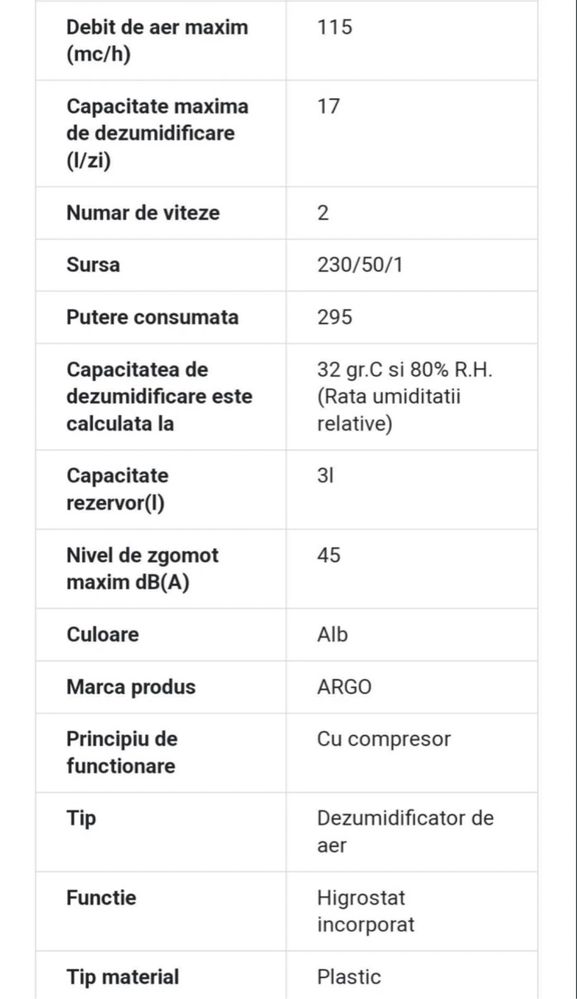 Dezumidifcator Argo Dry Digit 17 ca nou