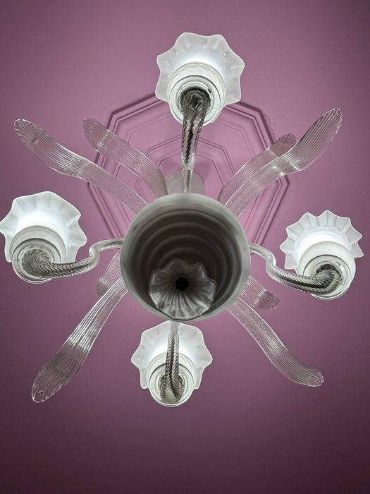 Candelabru cu 4 brate  cristal si sticla tip Galle stil Art Nouveau