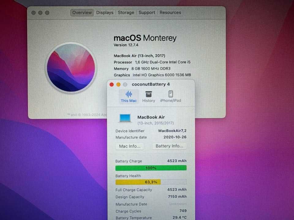 13.3'Apple MacBook Air Mid 2017 8GB RAM/256GB SSD/Intel i5