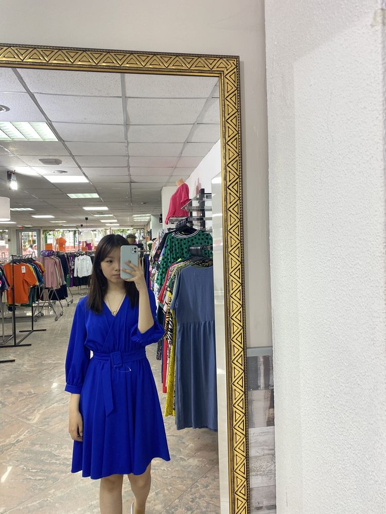Платье синее с ремешком