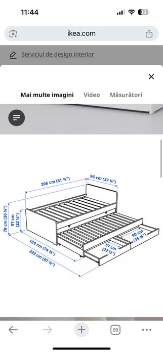 Cadru pat\extensie\depozitare Ikea 90*200
